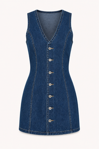 Kurzes Jeanskleid für Damen mit V-Ausschnitt und Knöpfen - Ilse