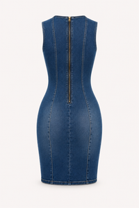 Kurzes Jeanskleid für Damen mit Metallic-Details - Karol