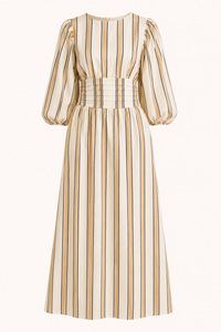 Langes gestreiftes Kleid mit Puffärmeln - Larissa