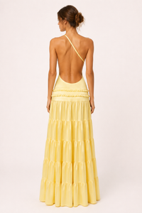 Elegantes, langes Ein-Schulter-Kleid mit Rüschenrock – Lisbos