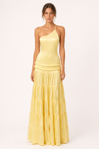 Elegantes, langes Ein-Schulter-Kleid mit Rüschenrock – Lisbos