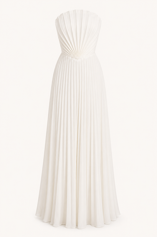 Langes, trägerloses, plissiertes Abendkleid für Damen – Tomiris