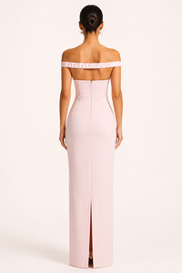 Langes Abendkleid für Damen mit Bardot-Ausschnitt und Schal – Fanny