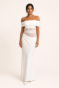 Langes Kleid für Frauen Hochzeitsgäste elegant off-the-shoulder Kleid mit Rüschen - Nadine