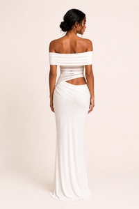 Langes Kleid für Frauen Hochzeitsgäste elegant off-the-shoulder Kleid mit Rüschen - Nadine