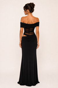 Langes Kleid für Frauen Hochzeitsgäste elegant off-the-shoulder Kleid mit Rüschen - Nadine