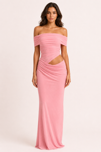 Langes Kleid für Frauen Hochzeitsgäste elegant off-the-shoulder Kleid mit Rüschen - Nadine