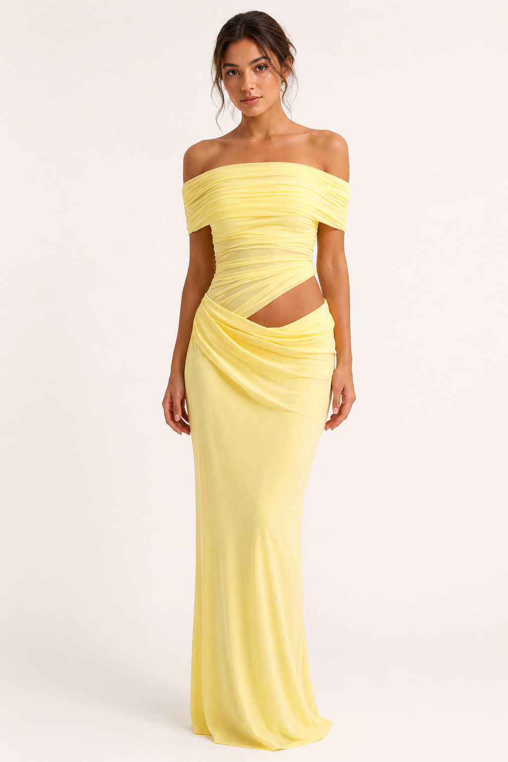 Langes Kleid für Frauen Hochzeitsgäste elegant off-the-shoulder Kleid mit Rüschen - Nadine