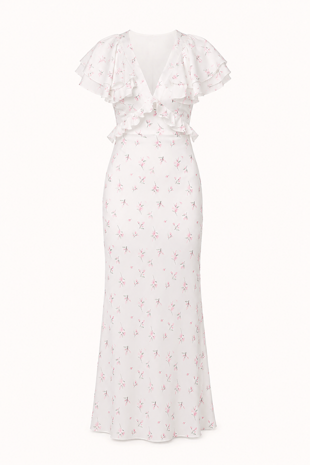 Damen Midikleid mit Blumendruck Rüsche elegant lässig - Hedda
