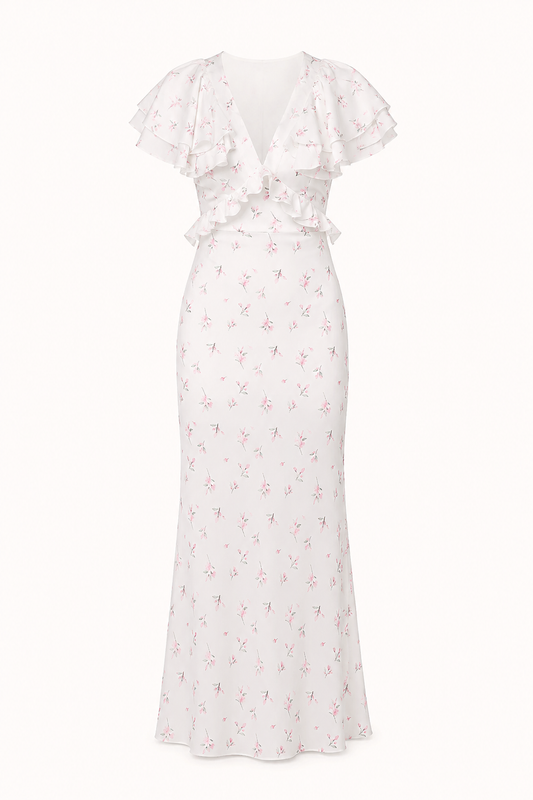 Damen Midikleid mit Blumendruck Rüsche elegant lässig - Hedda