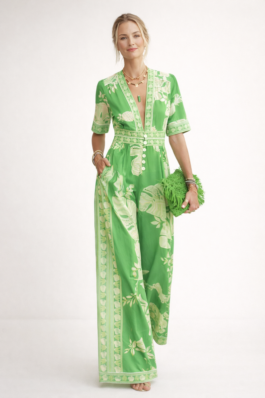 Jumpsuit mit Blumenmuster und V-Ausschnitt für Frauen - Milika