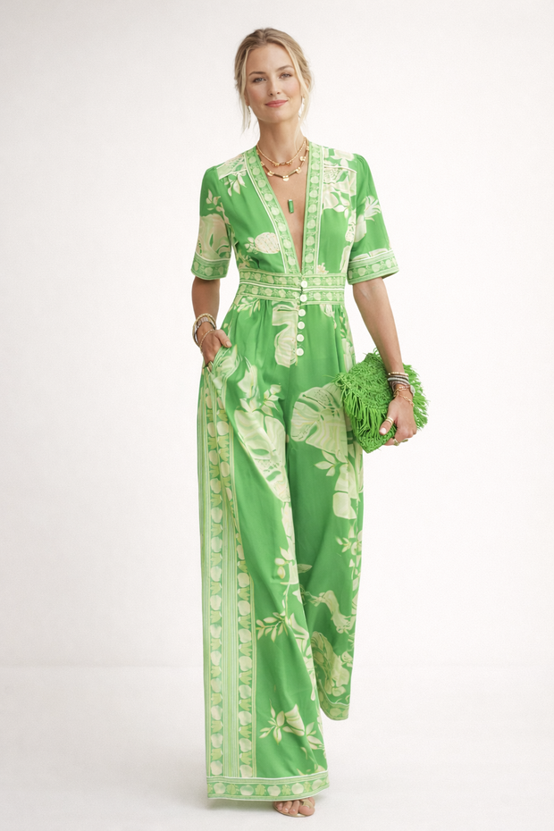 Jumpsuit mit Blumenmuster und V-Ausschnitt für Frauen - Milika
