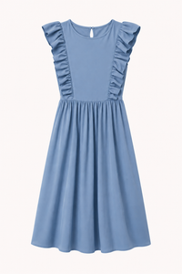 Langes Damenkleid mit Rüschen an den Schultern und weitem Rock – Helena