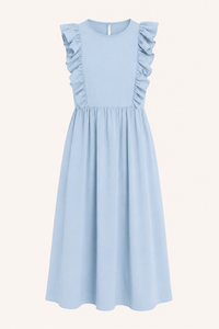 Langes Damenkleid mit Rüschen an den Schultern und weitem Rock – Helena