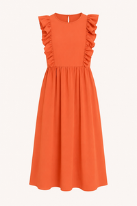 Langes Damenkleid mit Rüschen an den Schultern und weitem Rock – Helena