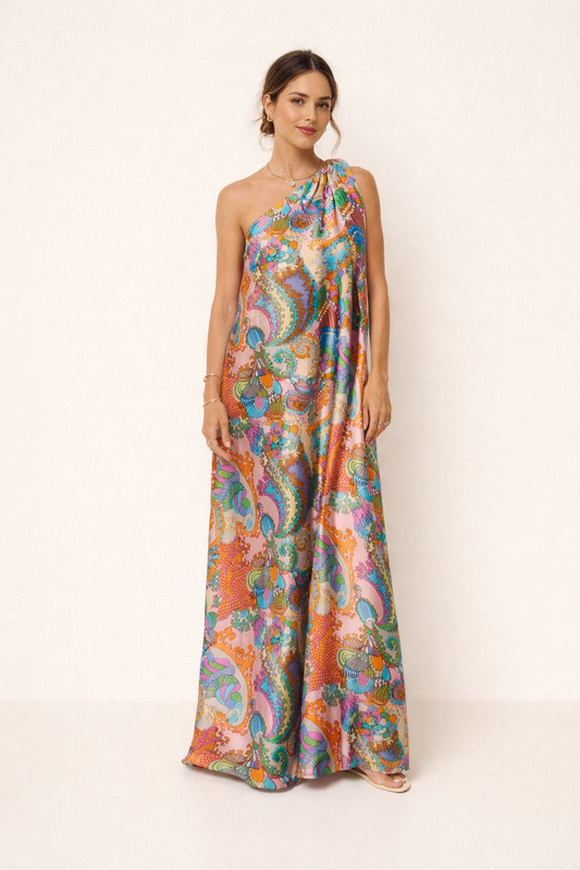 Asymmetrisches bedrucktes langes Sommerkleid für Frauen - Kasy