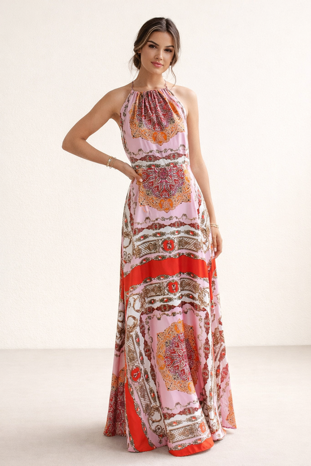 Langes Bohème-Trägerkleid mit Druck - Elisa