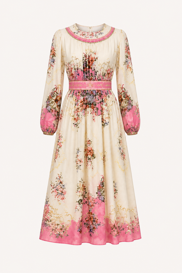 Damen Midikleid mit langen Ärmeln und Blumendruck - Brenda