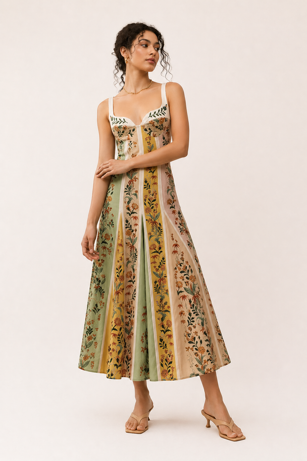 Damen Midikleid mit Trägern Blumendruck Sommer slim fit - Lorena