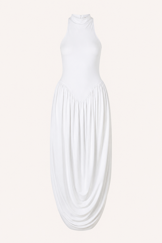 Langes Sommerkleid für Damen mit Halterkragen und fließendem Rock – Liv