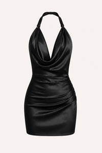 Kurzes Damenkleid mit drapierten Trägern, drapierter Ausschnitt, schmale Passform, Partykleid - Kaela