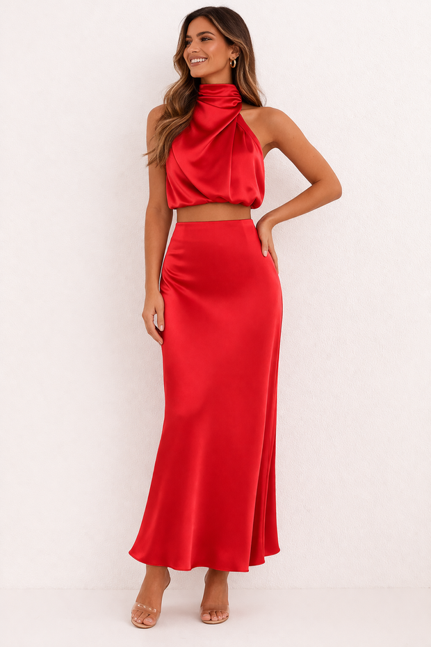 Set langer Rock und elegantes drapiertes Neckholder-Top für Frauen - Marlene