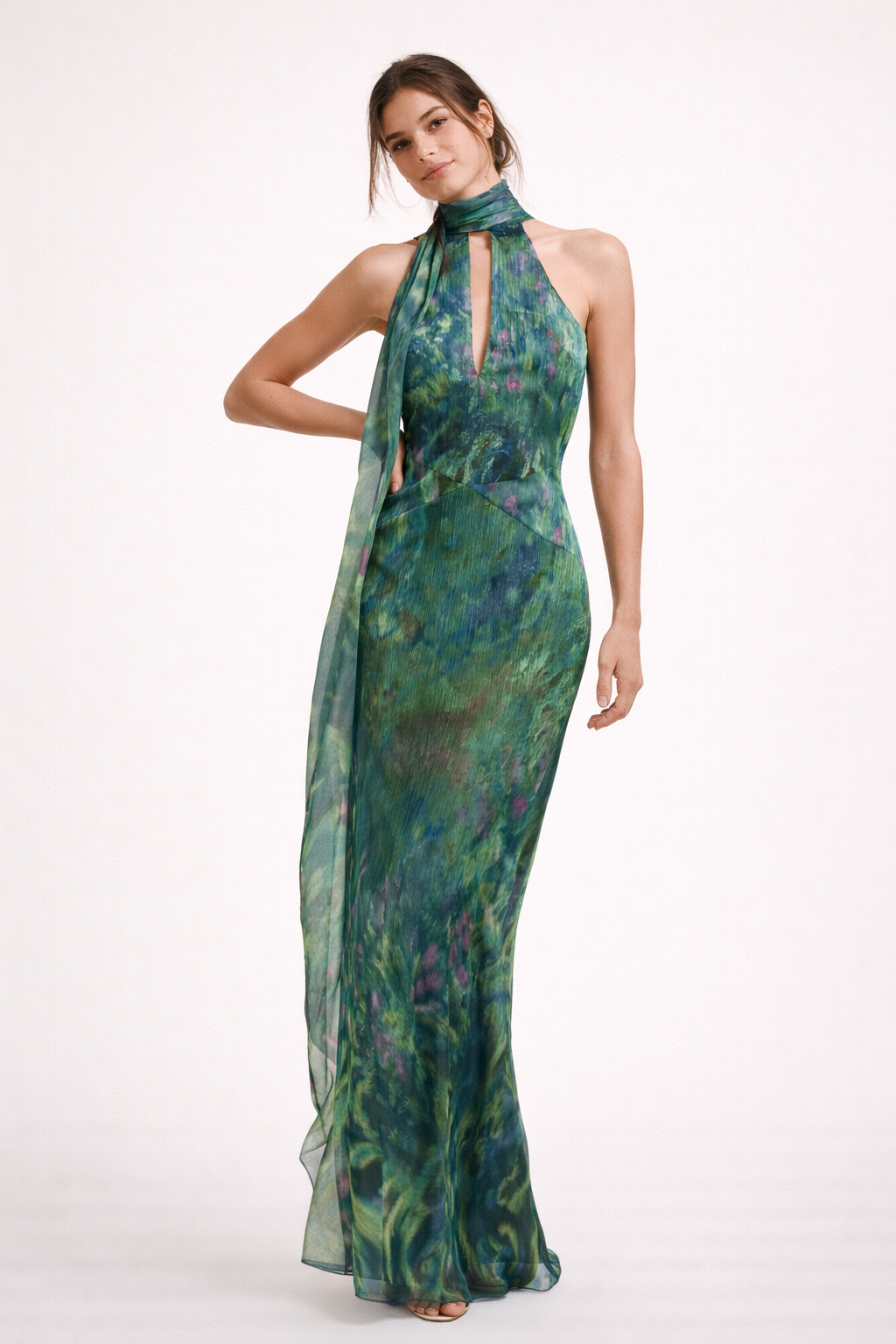 Damen Maxikleid Neckholder bedruckt elegant - Irises