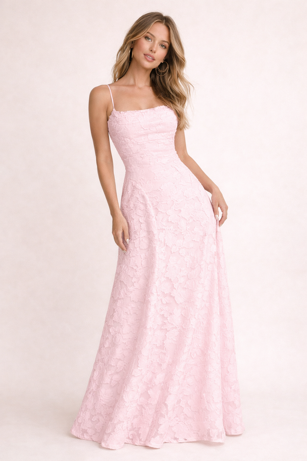 Damen Maxikleid floral geprägt dünne Träger - Isabela
