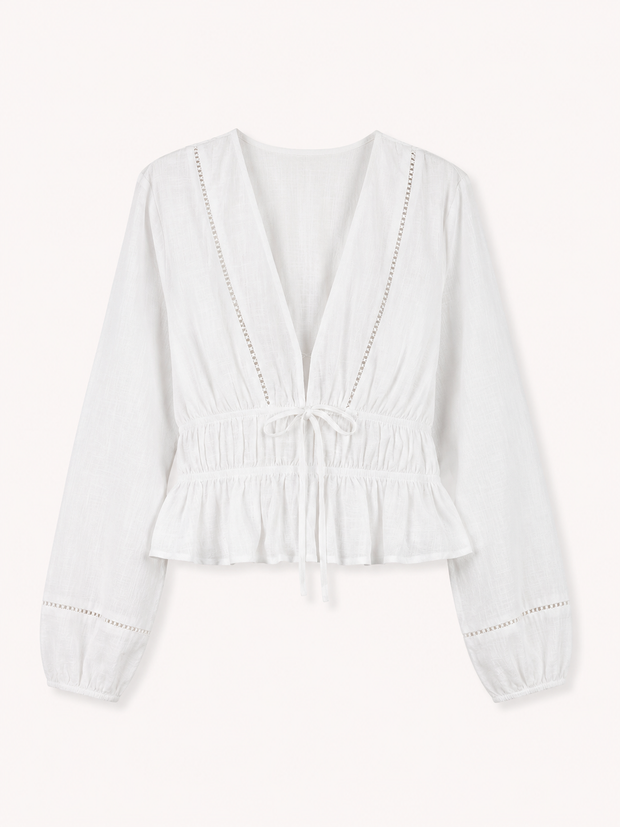 Damenbluse mit V-Ausschnitt und Schleife - Vera