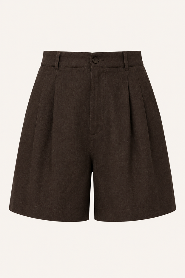 Damen-Shorts aus Leinen und Baumwolle mit hoher Leibhöhe und Abnähern – Holly