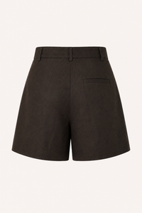 Damen-Shorts aus Leinen und Baumwolle mit hoher Leibhöhe und Abnähern – Holly