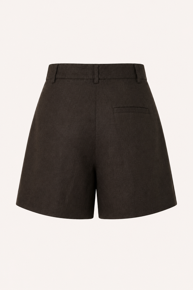 Damen-Shorts aus Leinen und Baumwolle mit hoher Leibhöhe und Abnähern – Holly