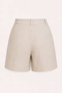 Damen-Shorts aus Leinen und Baumwolle mit hoher Leibhöhe und Abnähern – Holly