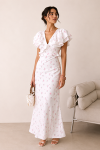 Damen Midikleid mit Blumendruck Rüsche elegant lässig - Hedda