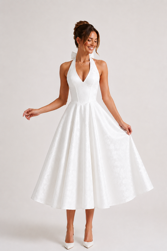 Midikleid Neckholder Frau elegant weitem Rock - Elodie