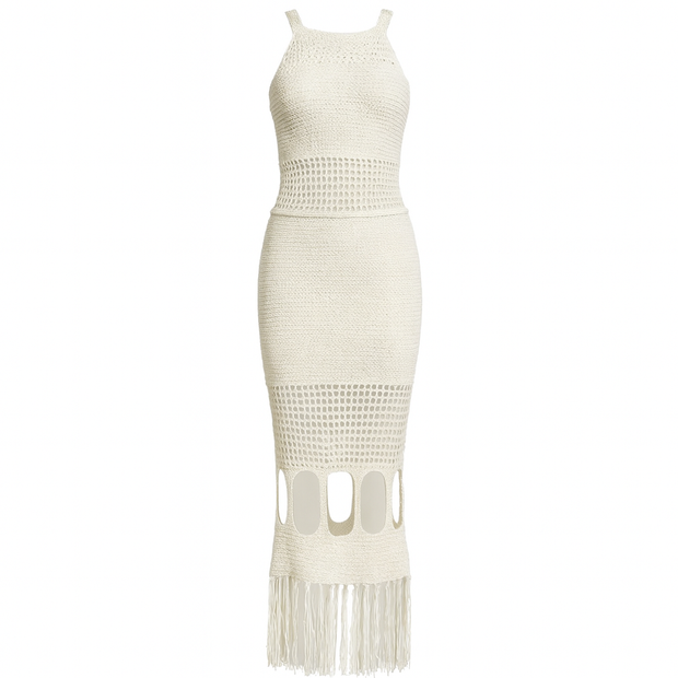 Langes durchbrochenes Strickkleid mit Neckholder - Selinne