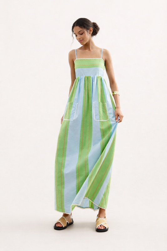 Damen Maxikleid mit dünnen Trägern und gestreiftem Muster - Liora
