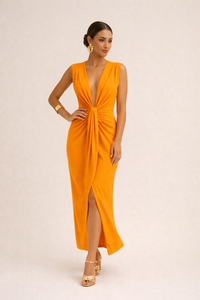 Damen Midikleid mit gerafftem V-Ausschnitt Partykleid - Julia