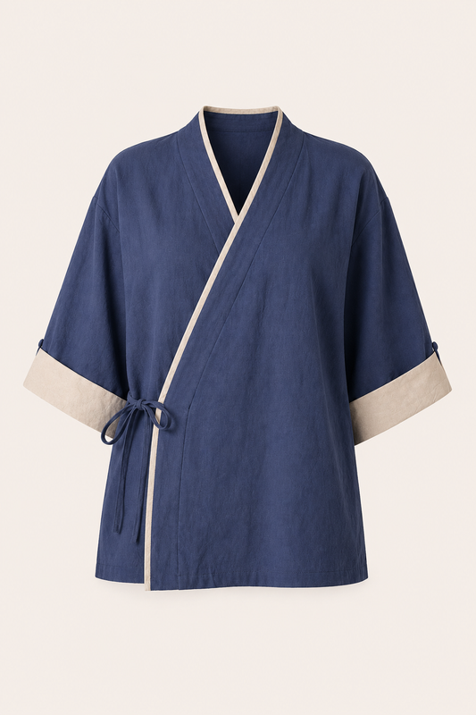 Damen-Kimono-Kreuzbluse mit Paspelierung - Frida