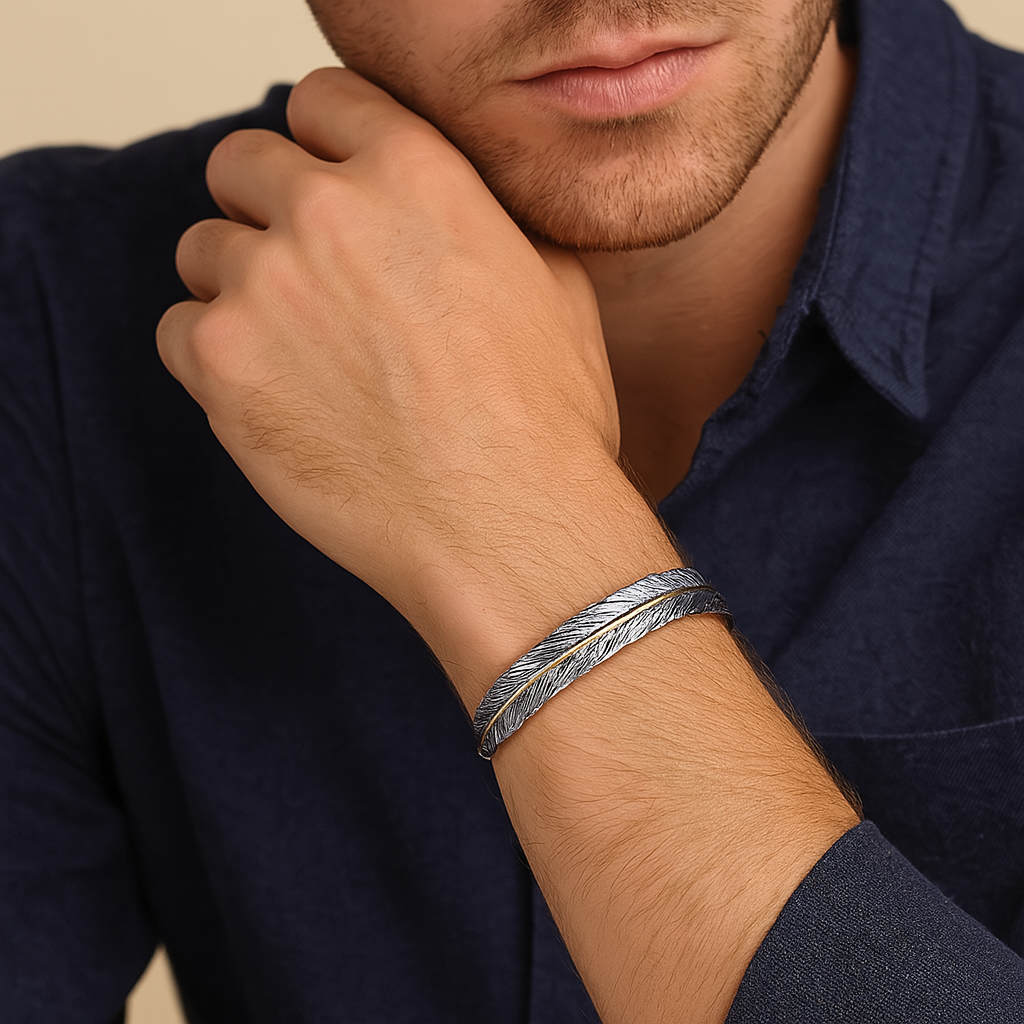 Norwegischer Schatz Federarmband Aus Silber Mit Federdesign Im Viking Stil Für Herren Vintage Look Und Robuste Ästhetik