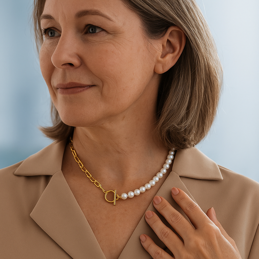 Marie-Caley Süßwasserperlen Set Mit Goldenen Gliederketten Und Feinstem Froschverschluss Luxuriöser Perlenschmuck