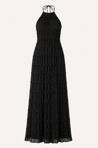 Langes, plissiertes Sommerkleid mit elegantem Neckholder-Ausschnitt – Tilda