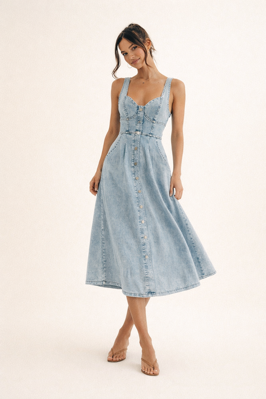 Denim-Midikleid für Damen im Frühlingsstil - Elowen