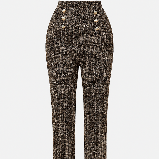 Damen-Tweedhose mit hoher Leibhöhe und Zierknöpfen - Noémie