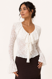 Damen-Spitzenbluse mit Rüschenbesatz - Helena