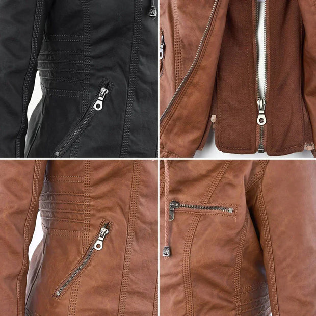 Elegante Biker-Lederjacke mit Kapuze
