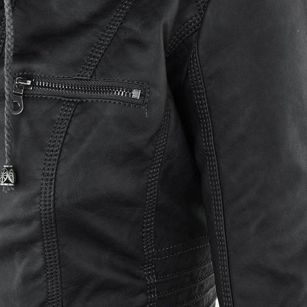 Wetterfeste Lederjacke mit Kapuze