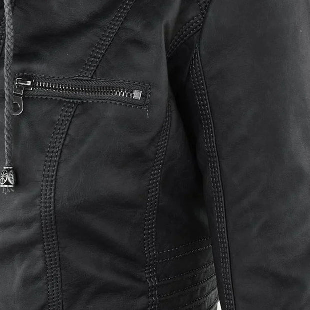 Elegante Biker-Lederjacke mit Kapuze