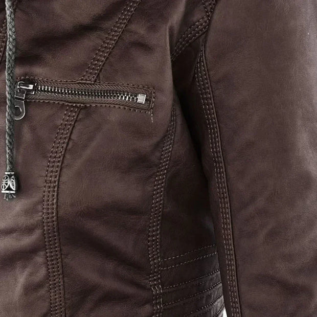 Elegante Biker-Lederjacke mit Kapuze