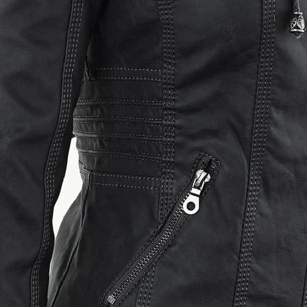 Elegante Biker-Lederjacke mit Kapuze